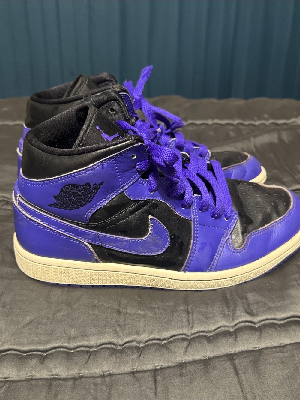 Nike Retro Air Jordan 1 Mid Black and Purple Athletic Shoes